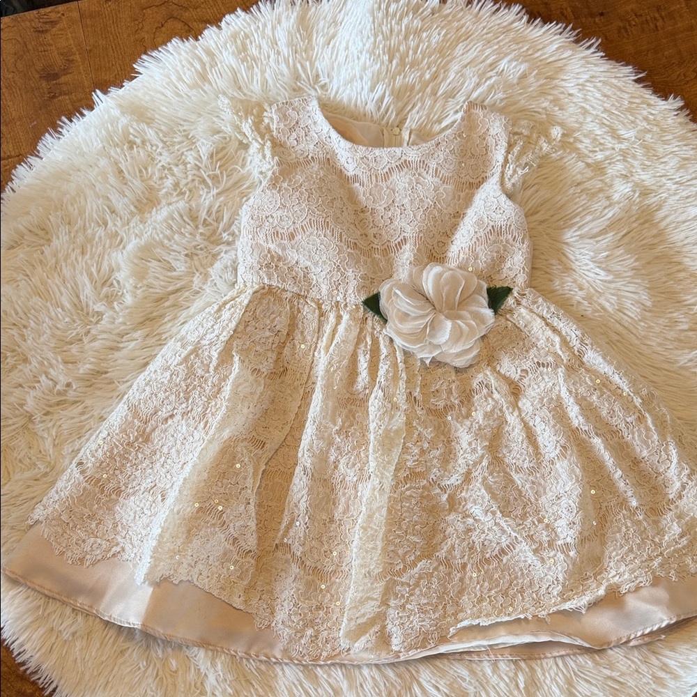 Rare Editions Cream Lace Dress with Floral Accent